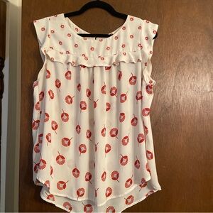 LOFT Flutter Sleeve White Blouse With Red And Blue Print